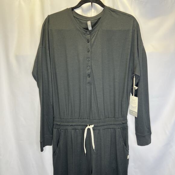 Vuori Women's Lux Henley Jumpsuit Size Small Henley Black Heather Tie Waist NWT - Picture 2 of 16